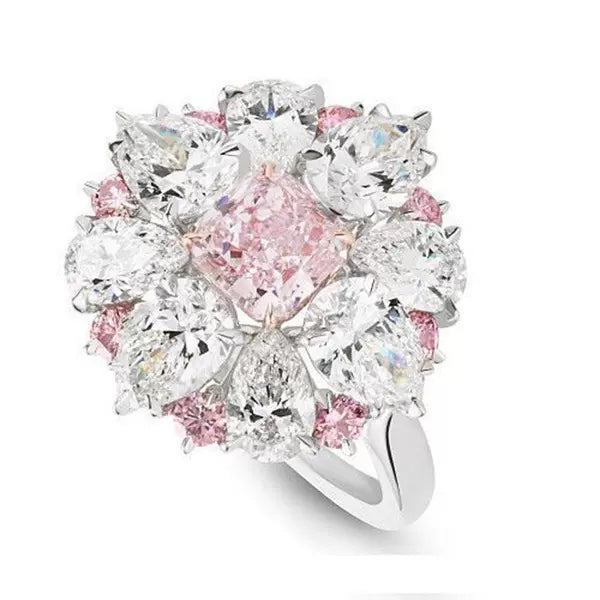 #AB168 Cultured High Carbon Diamond Pink Quartz Zirconia Ring