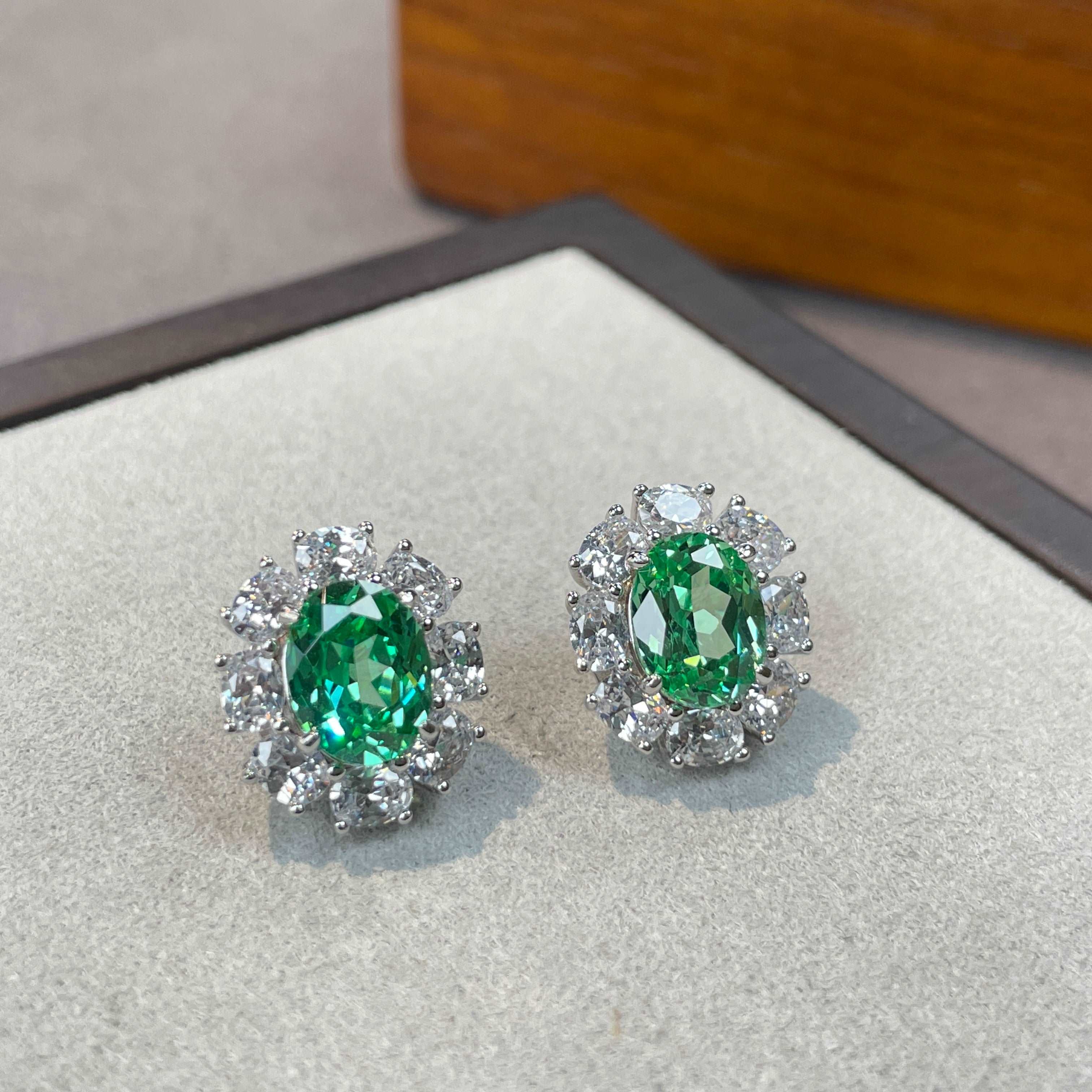 #AB175 Cultured High Carbon Diamond Emerald Paraiba Green 2 Carat Stud Earrings