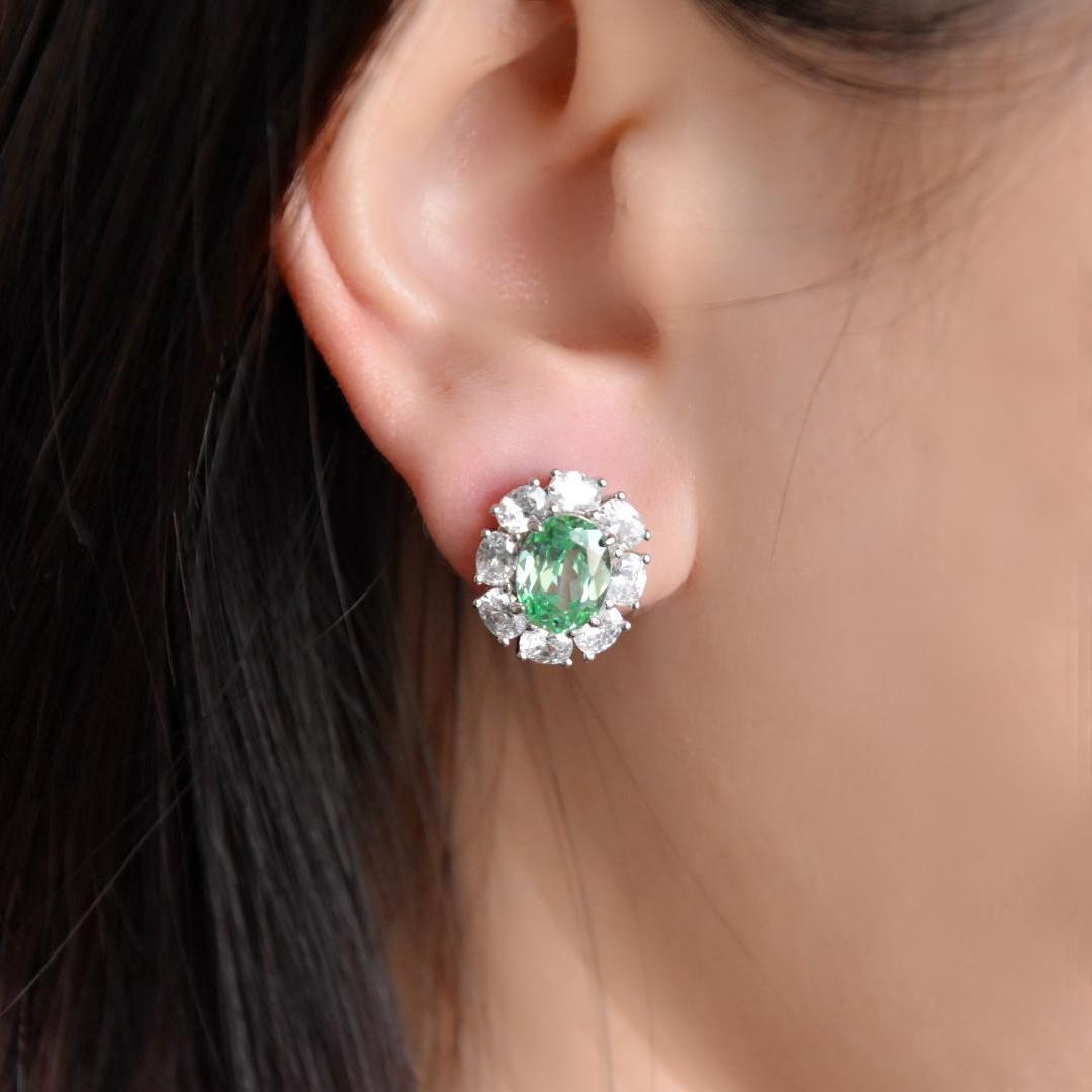 #AB175 Cultured High Carbon Diamond Emerald Paraiba Green 2 Carat Stud Earrings