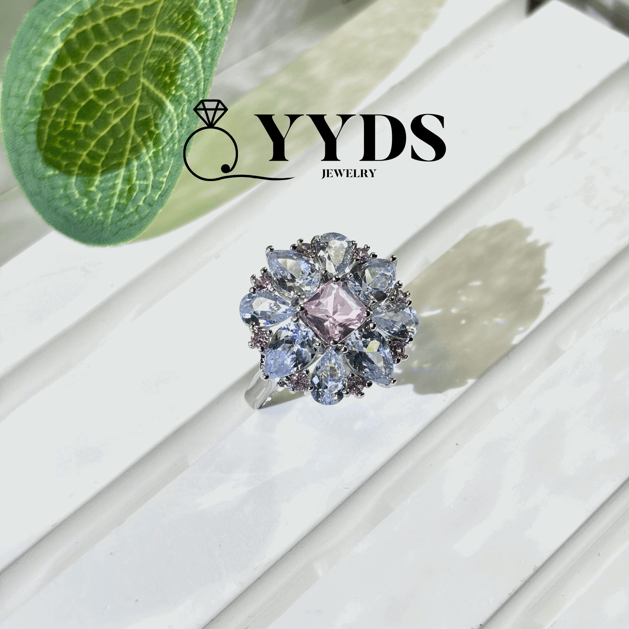 #AB168 Cultured High Carbon Diamond Pink Quartz Zirconia Ring