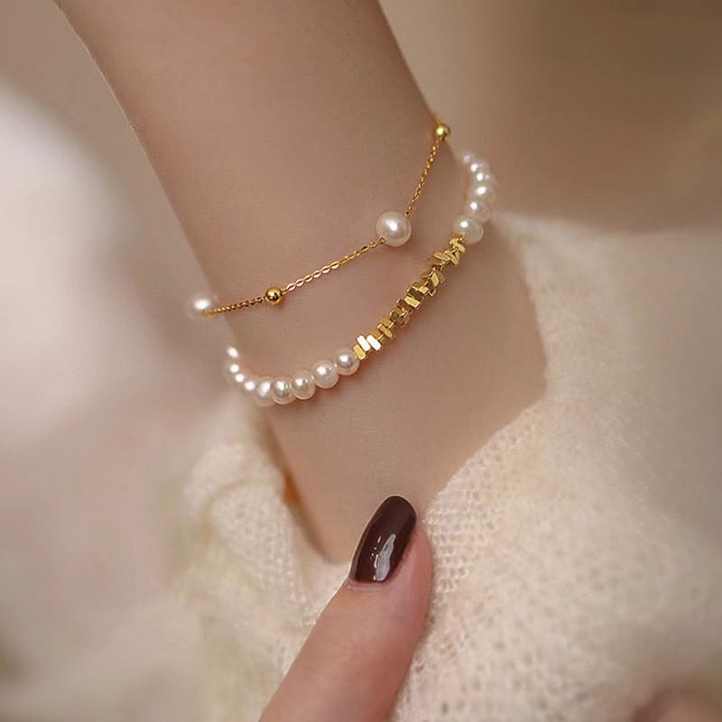 #AB080 Gold Crushed Silver Pearl Bracelets