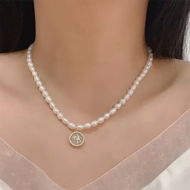 #AB050 Cat's Eye Stone Pearl Necklace