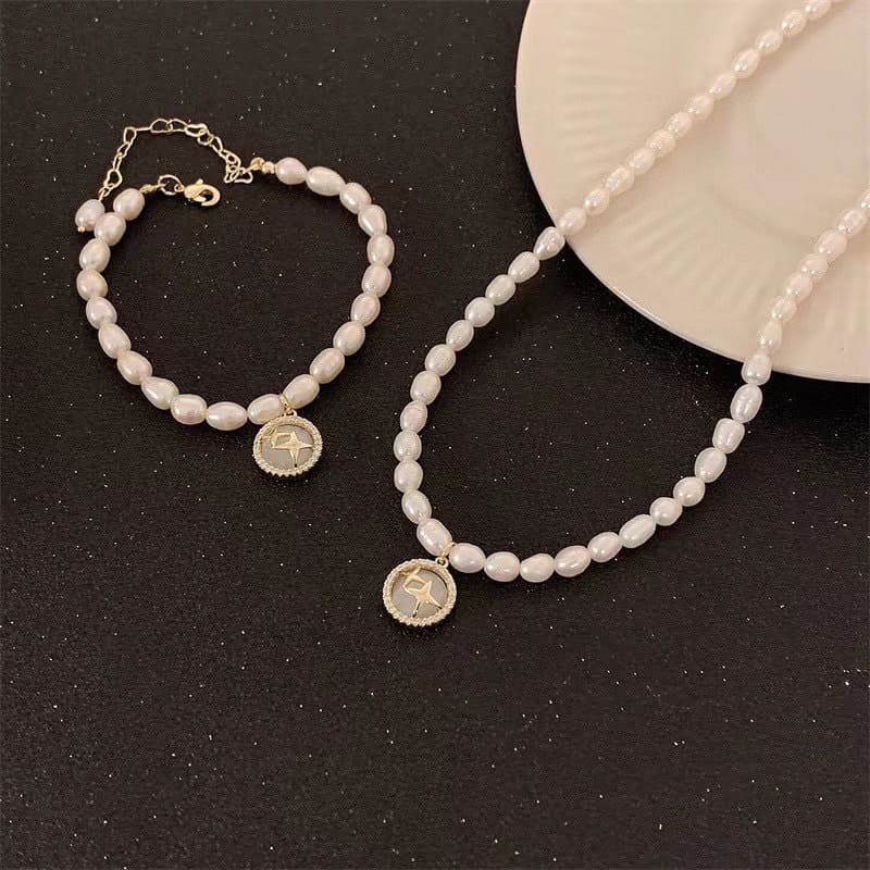 #AB050 Cat's Eye Stone Pearl Necklace