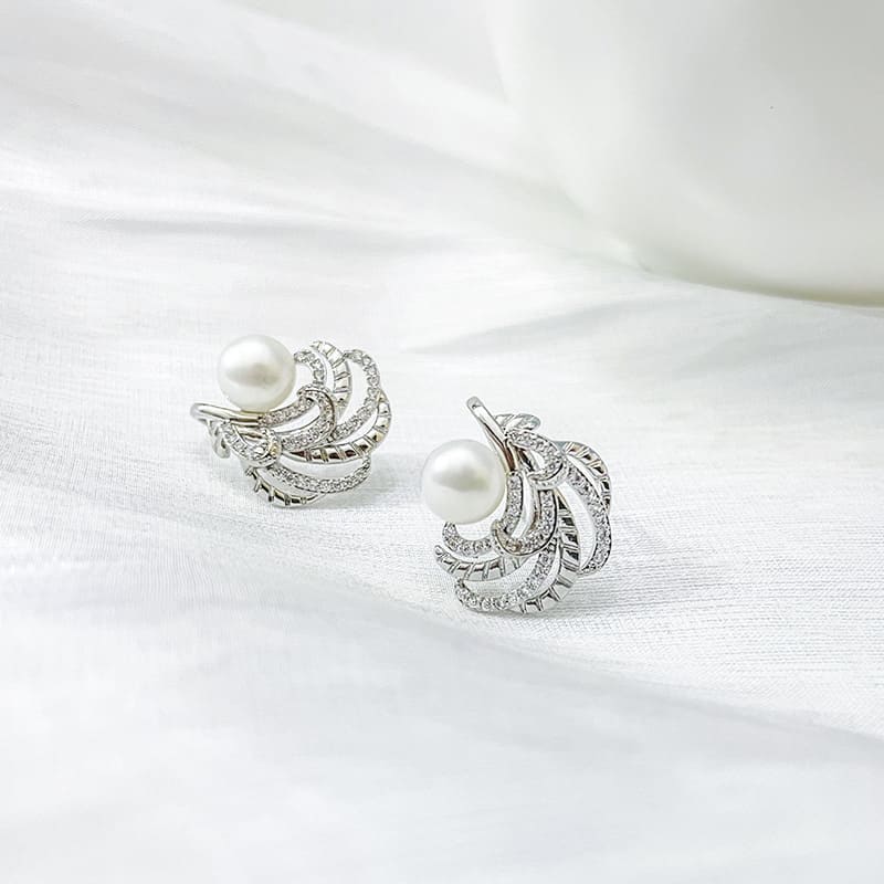 #AB072 Feather Pearl Earring