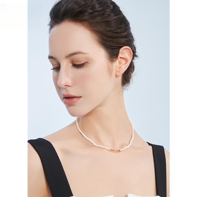 #AB082 Golden Silver Pearl Necklace