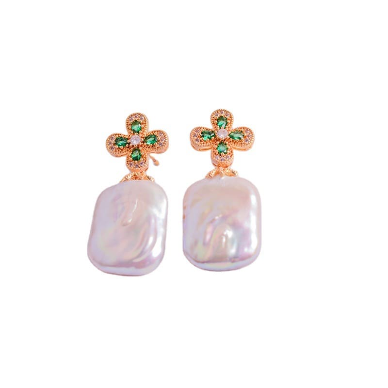 #AB054 Clover Baroque Pearl Earrings