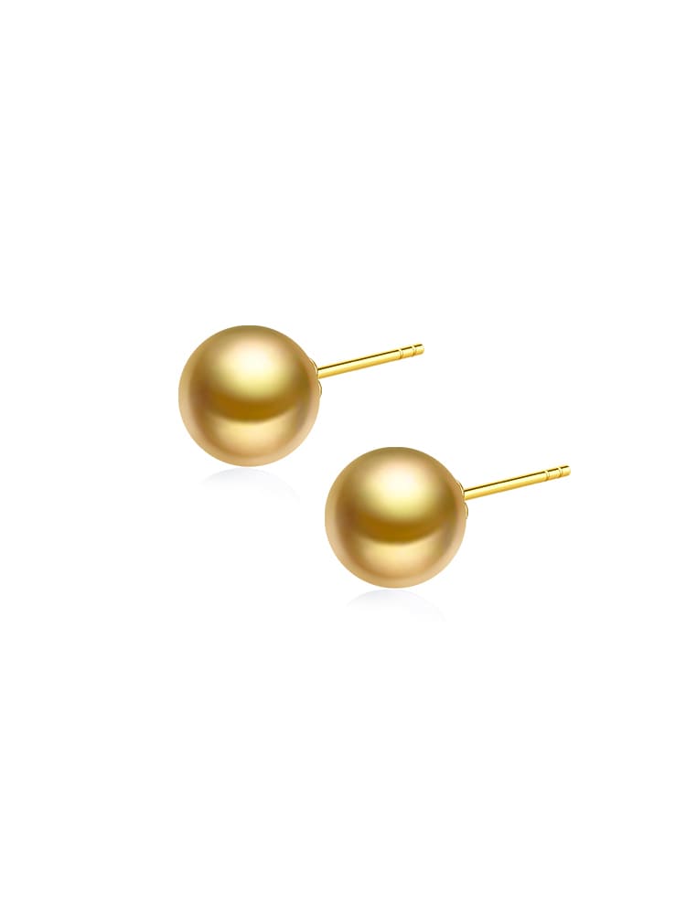 #AB083 Golden South Sea Round Pearl Stud Earrings