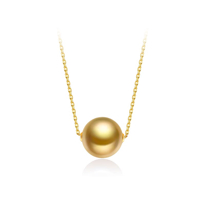 #AB081 Golden Round Solitaire 14K Pearl Pendant