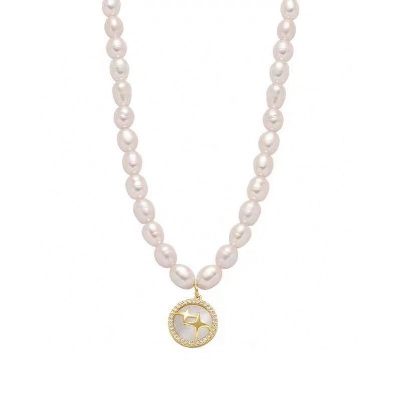 #AB050 Cat's Eye Stone Pearl Necklace