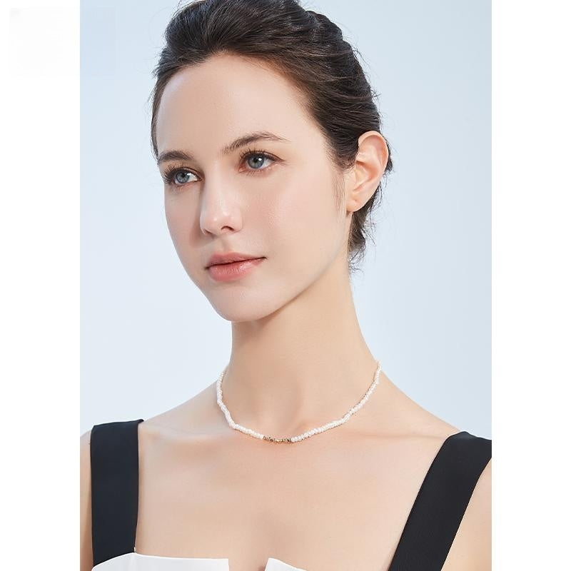 #AB082 Golden Silver Pearl Necklace