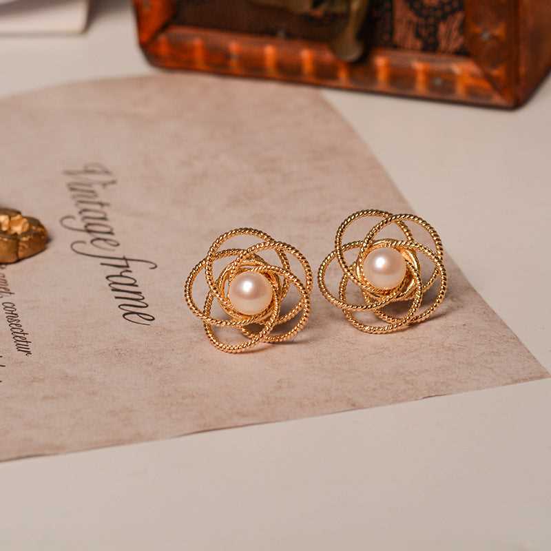 Fretwork Pearl Earring