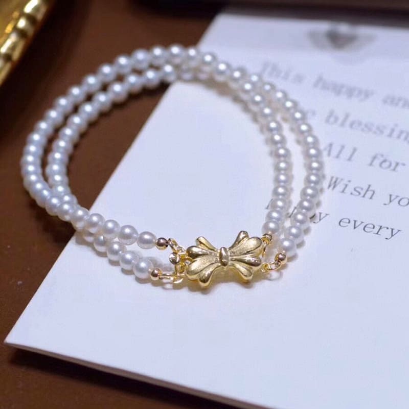 #AB068 Double-row Butterfly Pearl Bracelet