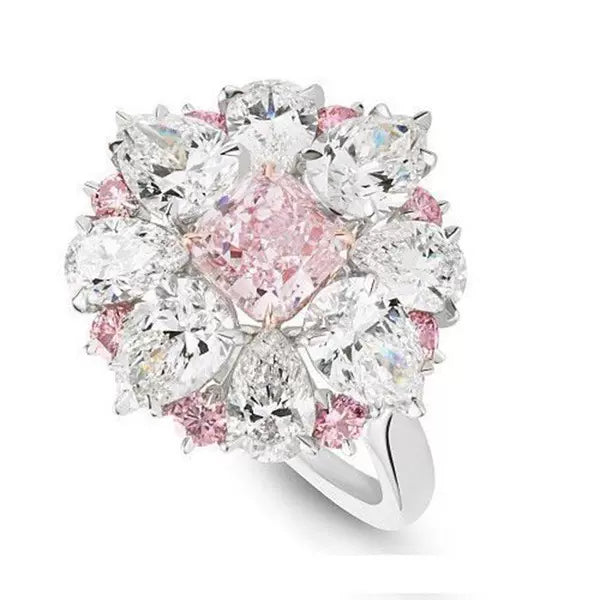 #AB168 Cultured High Carbon Diamond Pink Quartz Zirconia Ring