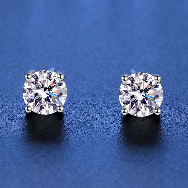 Moissanite Earrings 1 Carat S925 Silver Classic Four Claw Style