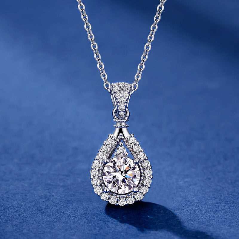 Moissanite Necklace 1.5 Carat White Gold Teardrop S925 Necklace