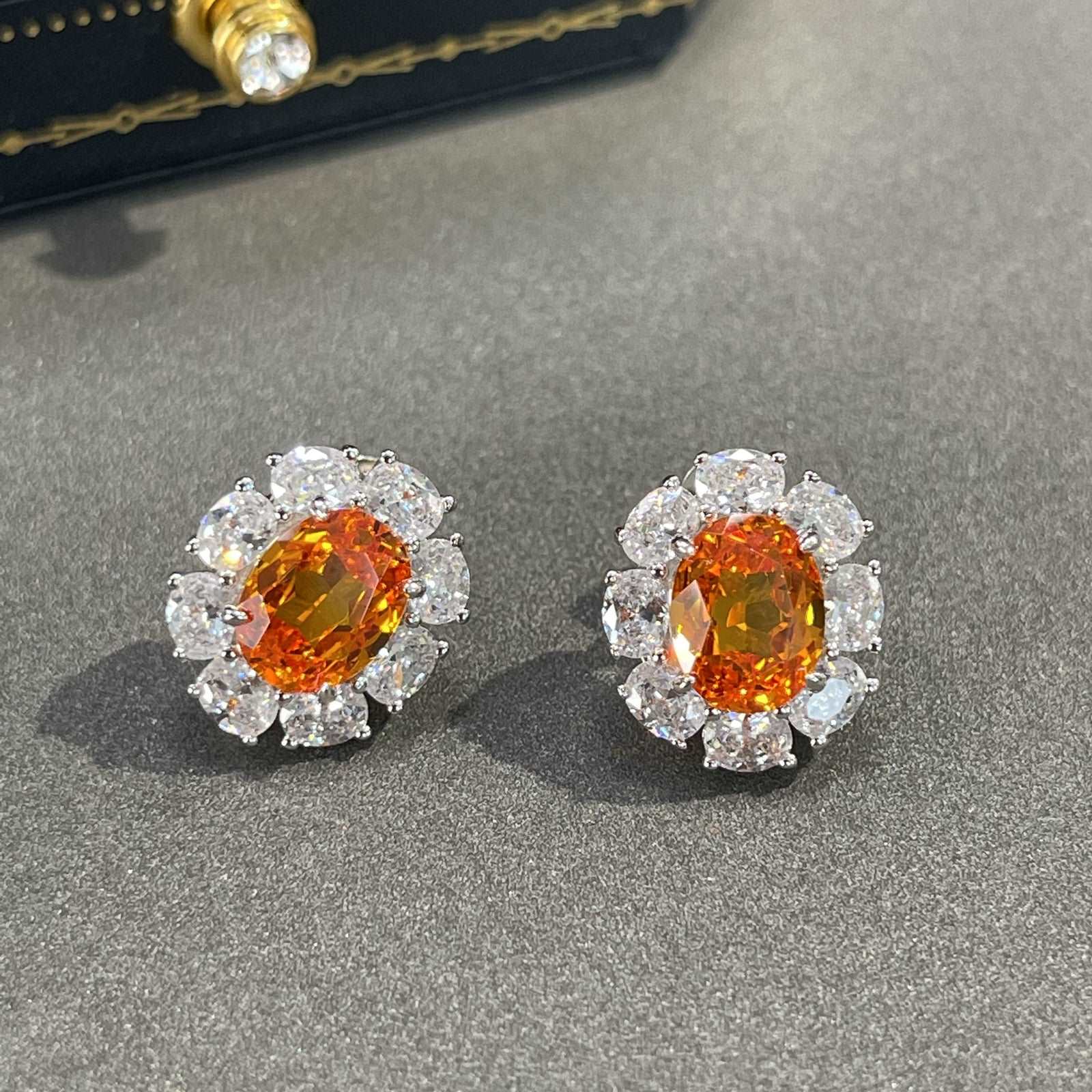 #AB164 【#110】Lab-Grown Fanta Garnet 2 Carat Stud S925 Earrings