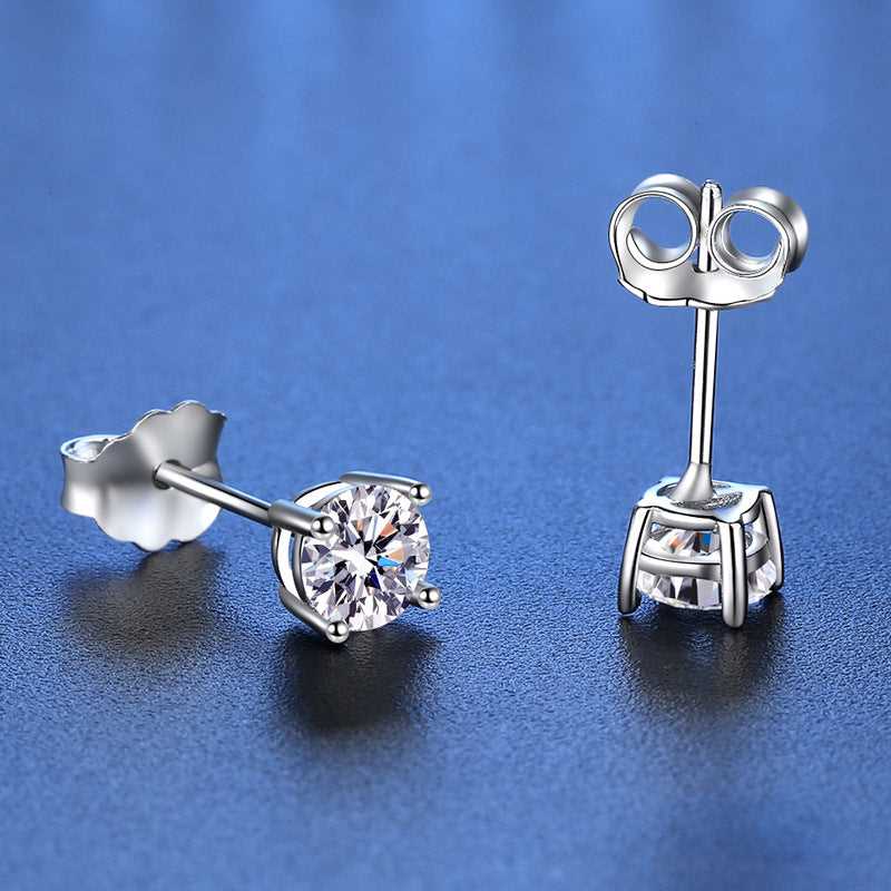 Moissanite Earrings 1 Carat S925 Silver Classic Four Claw Style