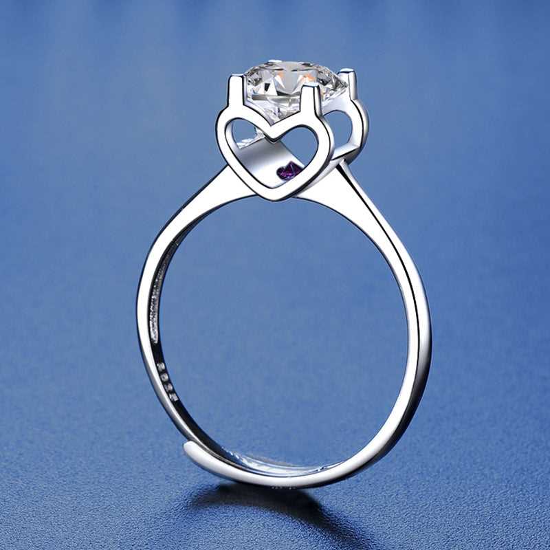 Moissanite 1 Carat S925 Sterling Silver Heart Cow Head Ring