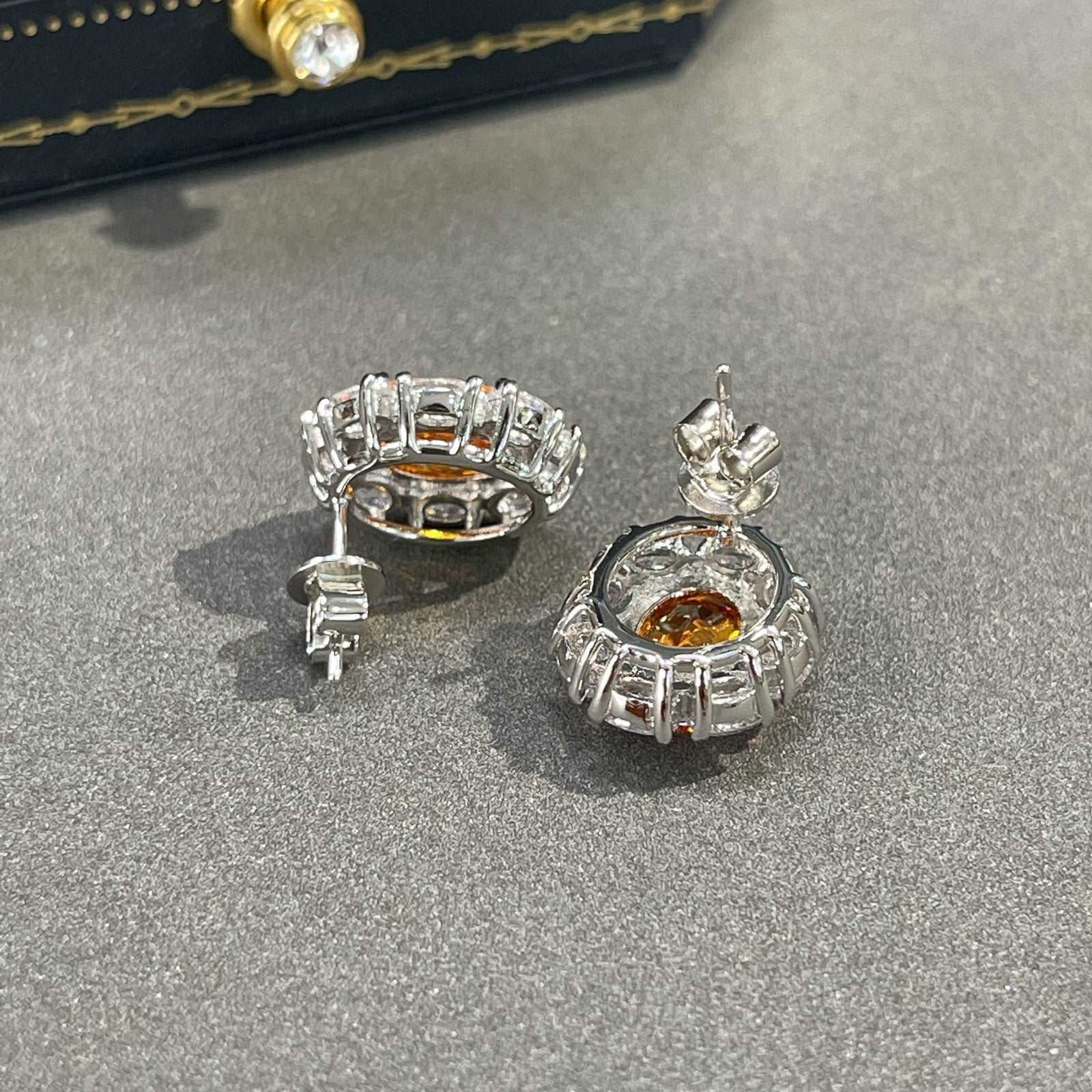 #AB164 【#110】Lab-Grown Fanta Garnet 2 Carat Stud S925 Earrings