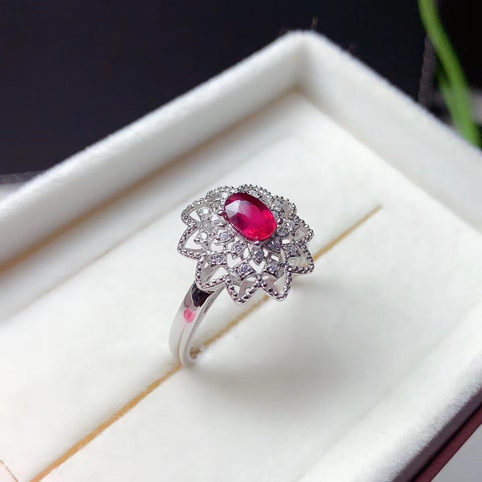 #AB171 Cultured High Carbon Ruby 4*6mm Ring