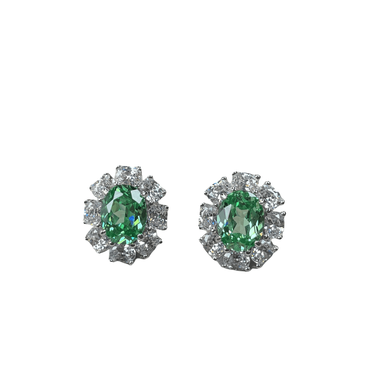 #AB175 Cultured High Carbon Diamond Emerald Paraiba Green 2 Carat Stud Earrings