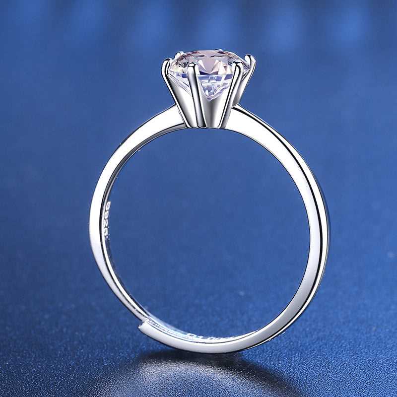 Moissanite S925 Sterling Silver Classic Six Claw Silver Ring