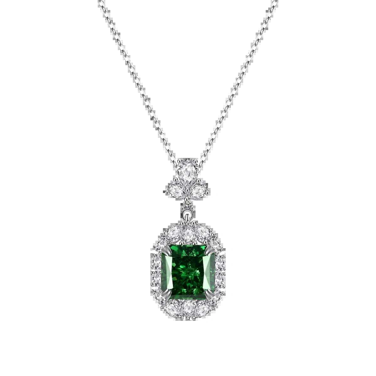 #AB166 Cultured Diamond Emerald 10*10mm 5 Carat Necklace