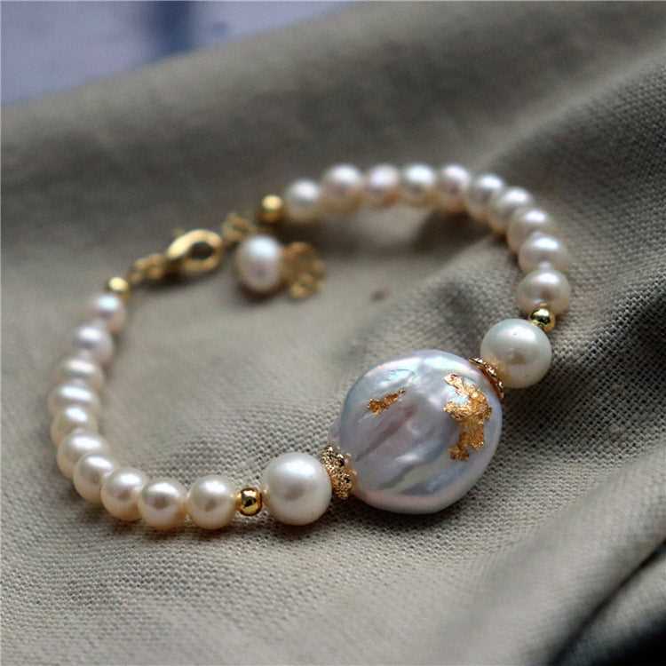 #AB189 Gold-Leaf Glitter Baroque Freshwater Pearl Bracelet