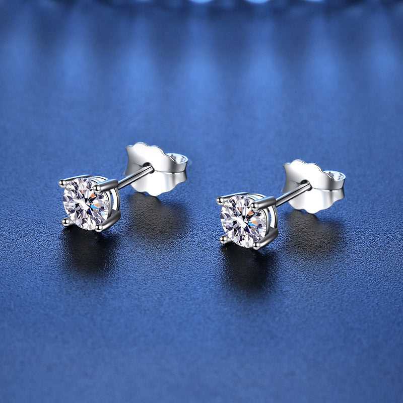 Moissanite Earrings 1 Carat S925 Silver Classic Four Claw Style