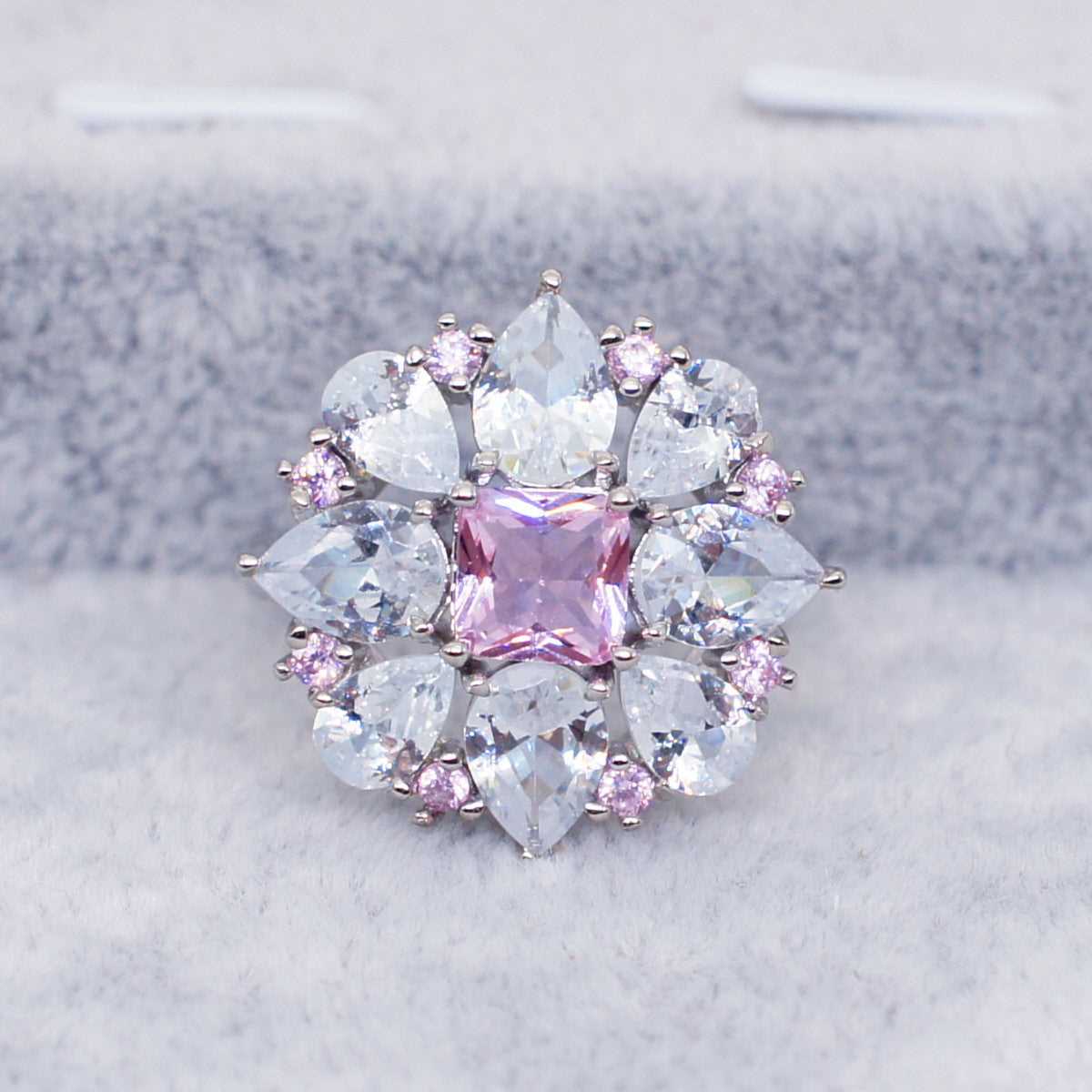 #AB168 Cultured High Carbon Diamond Pink Quartz Zirconia Ring