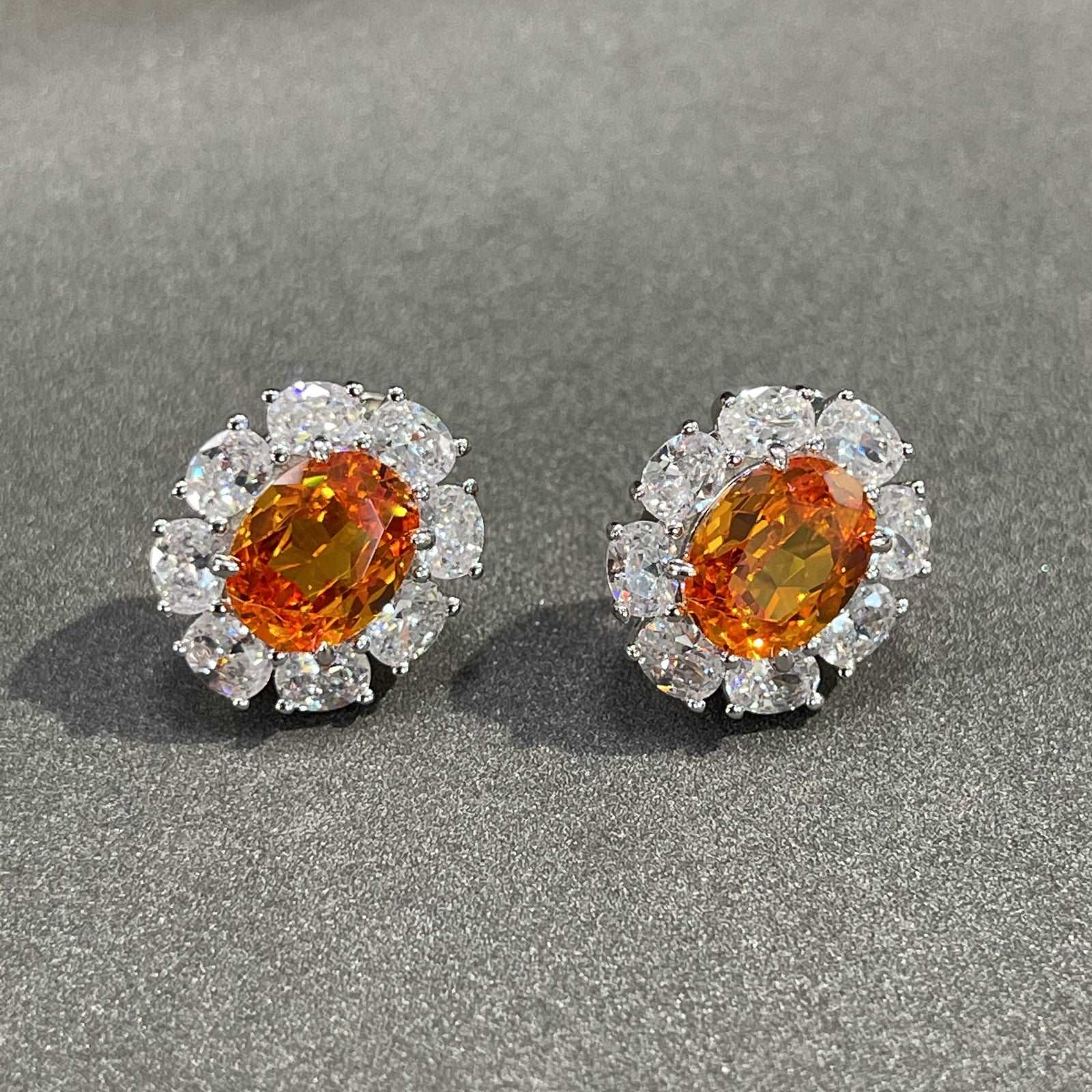 #AB164 【#110】Lab-Grown Fanta Garnet 2 Carat Stud S925 Earrings