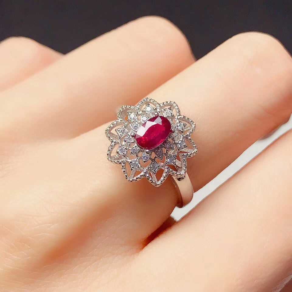 【#117】Cultured High Carbon Ruby 4*6mm Ring