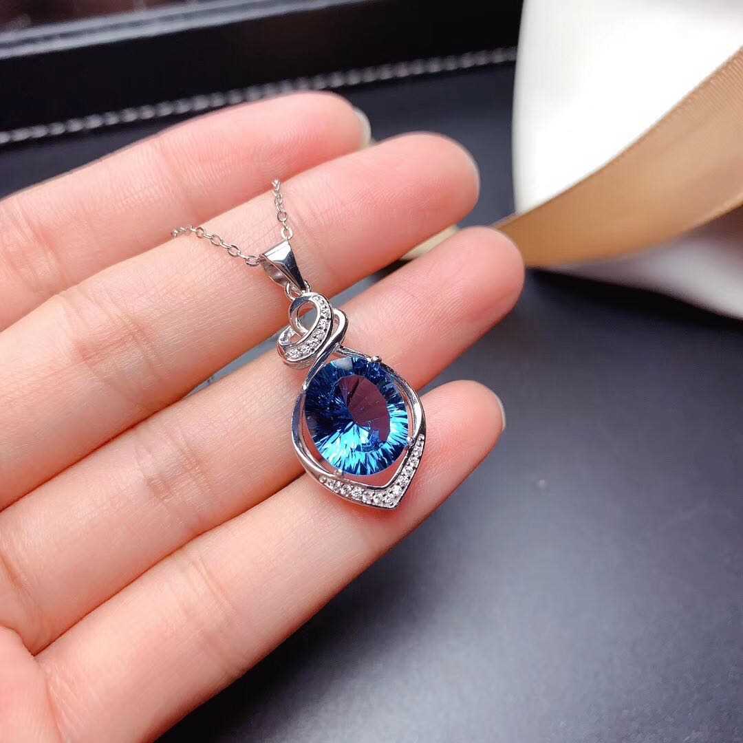 #AB172 Cultured Natural Sapphire Topaz 10*12mm Ring Necklace