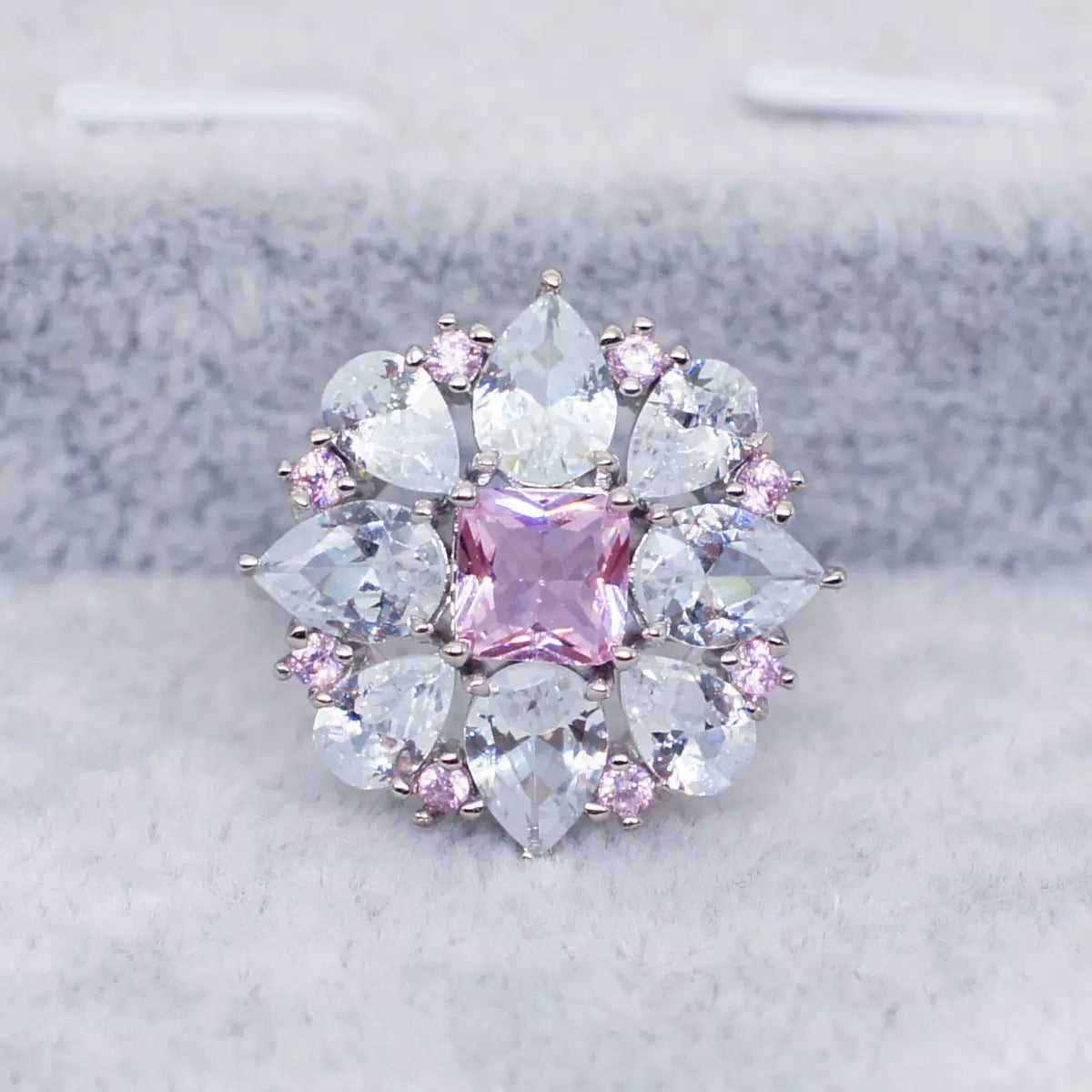 #AB168 Cultured High Carbon Diamond Pink Quartz Zirconia Ring