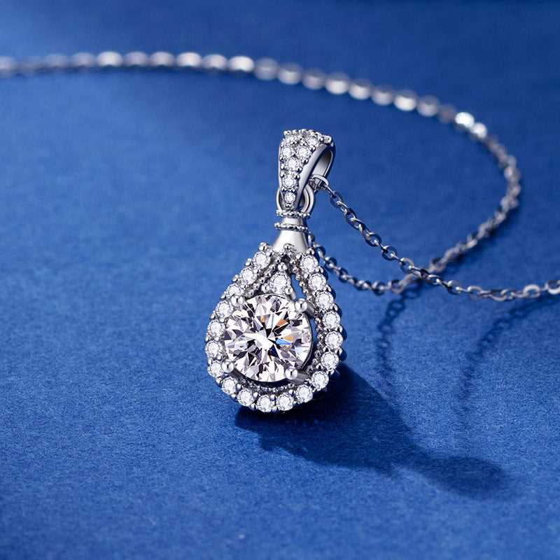 Moissanite Necklace 1.5 Carat White Gold Teardrop S925 Necklace