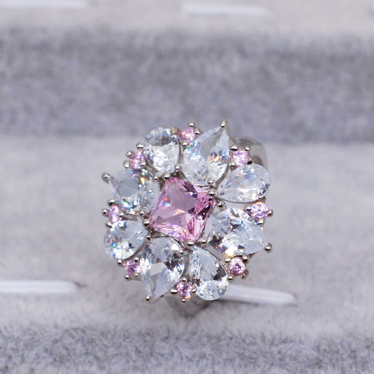 #AB168 Cultured High Carbon Diamond Pink Quartz Zirconia Ring