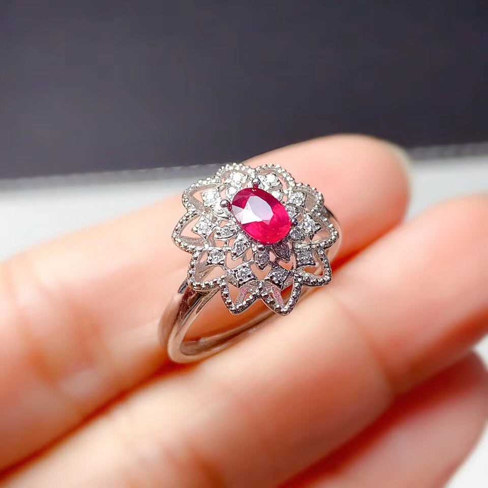 #AB171 Cultured High Carbon Ruby 4*6mm Ring