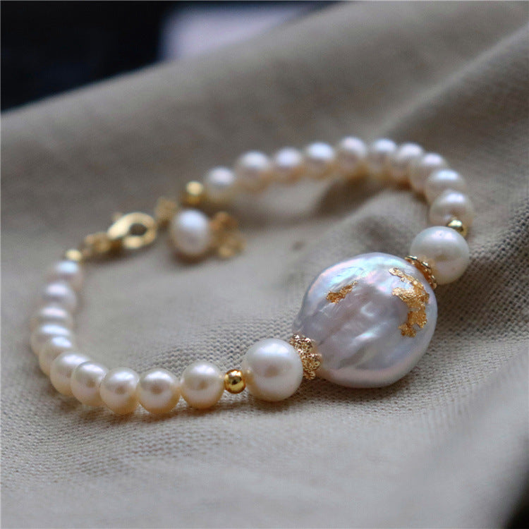 #AB189 Gold-Leaf Glitter Baroque Freshwater Pearl Bracelet