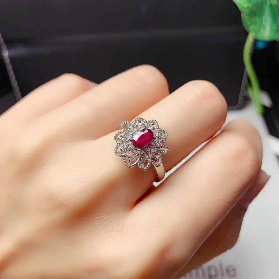 #AB171 Cultured High Carbon Ruby 4*6mm Ring