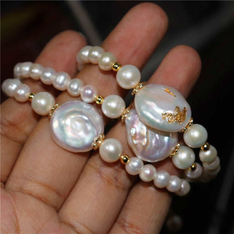 #AB189 Gold-Leaf Glitter Baroque Freshwater Pearl Bracelet