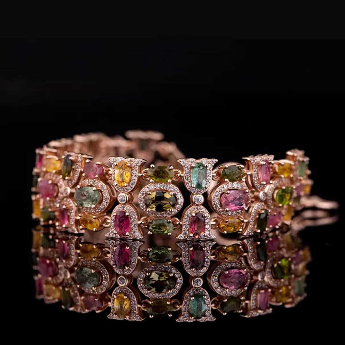 【#113】Natural Tourmaline Colorful Candy Colored Ring Bracelet