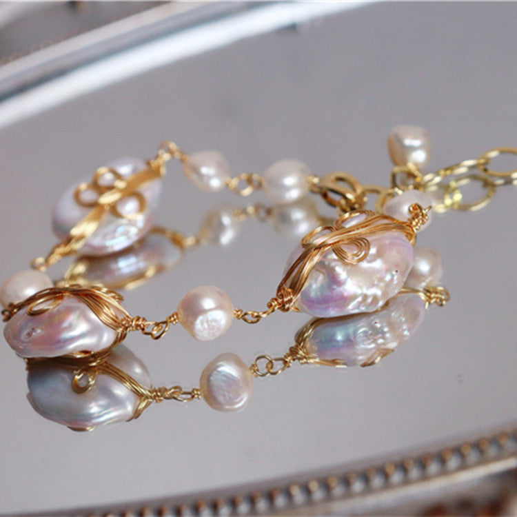 #AB195 Baroque Freshwater Pearl Bracelet with 8mm Pearls and 18K Gold