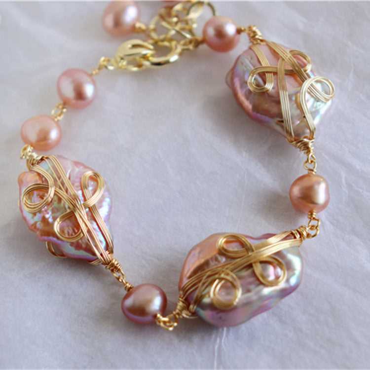 【#194】Baroque Freshwater Pearl Bracelet with 8mm Pearls and 18K Gold