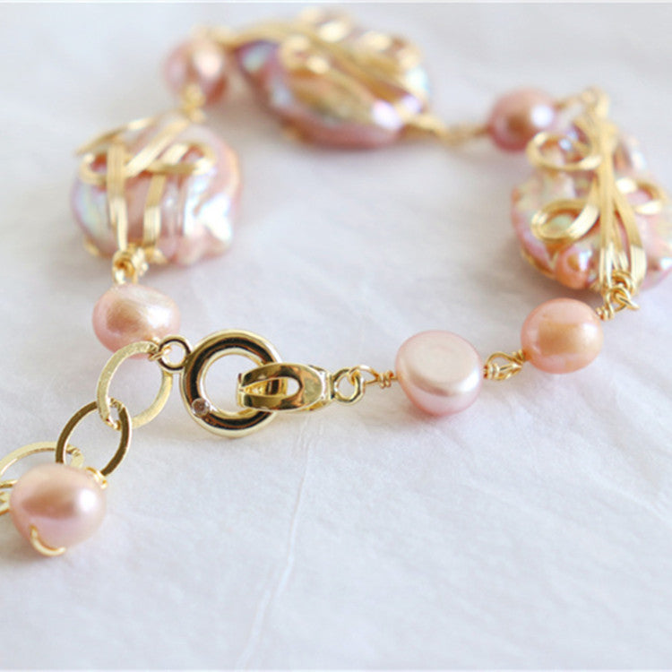 #AB195 Baroque Freshwater Pearl Bracelet with 8mm Pearls and 18K Gold