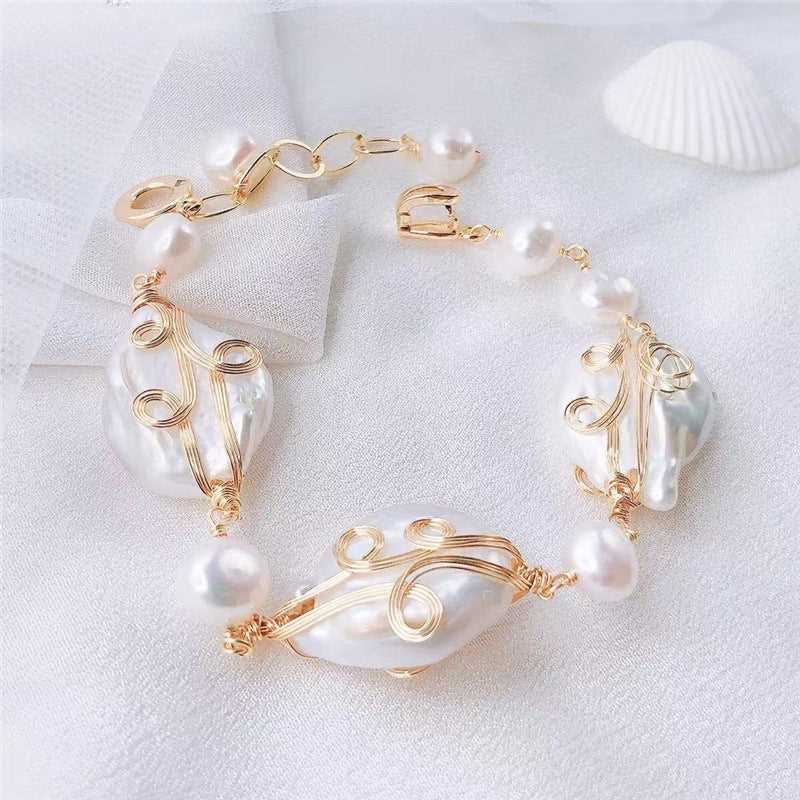 #AB195 Baroque Freshwater Pearl Bracelet with 8mm Pearls and 18K Gold