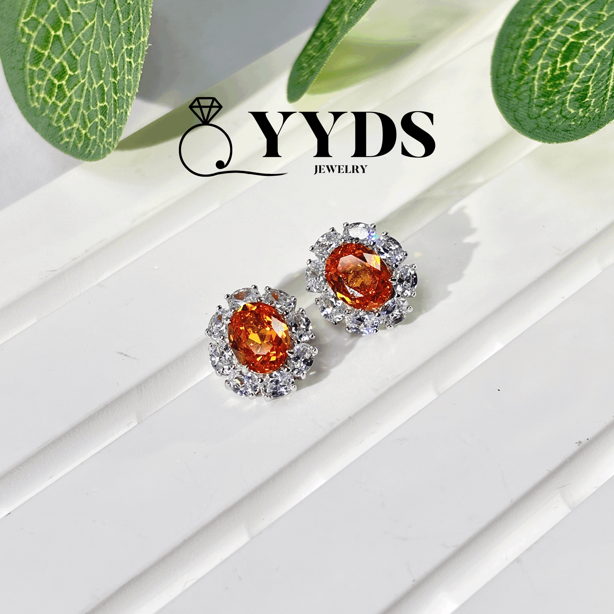 【#110】Lab-Grown Fanta Garnet 2 Carat Stud S925 Earrings