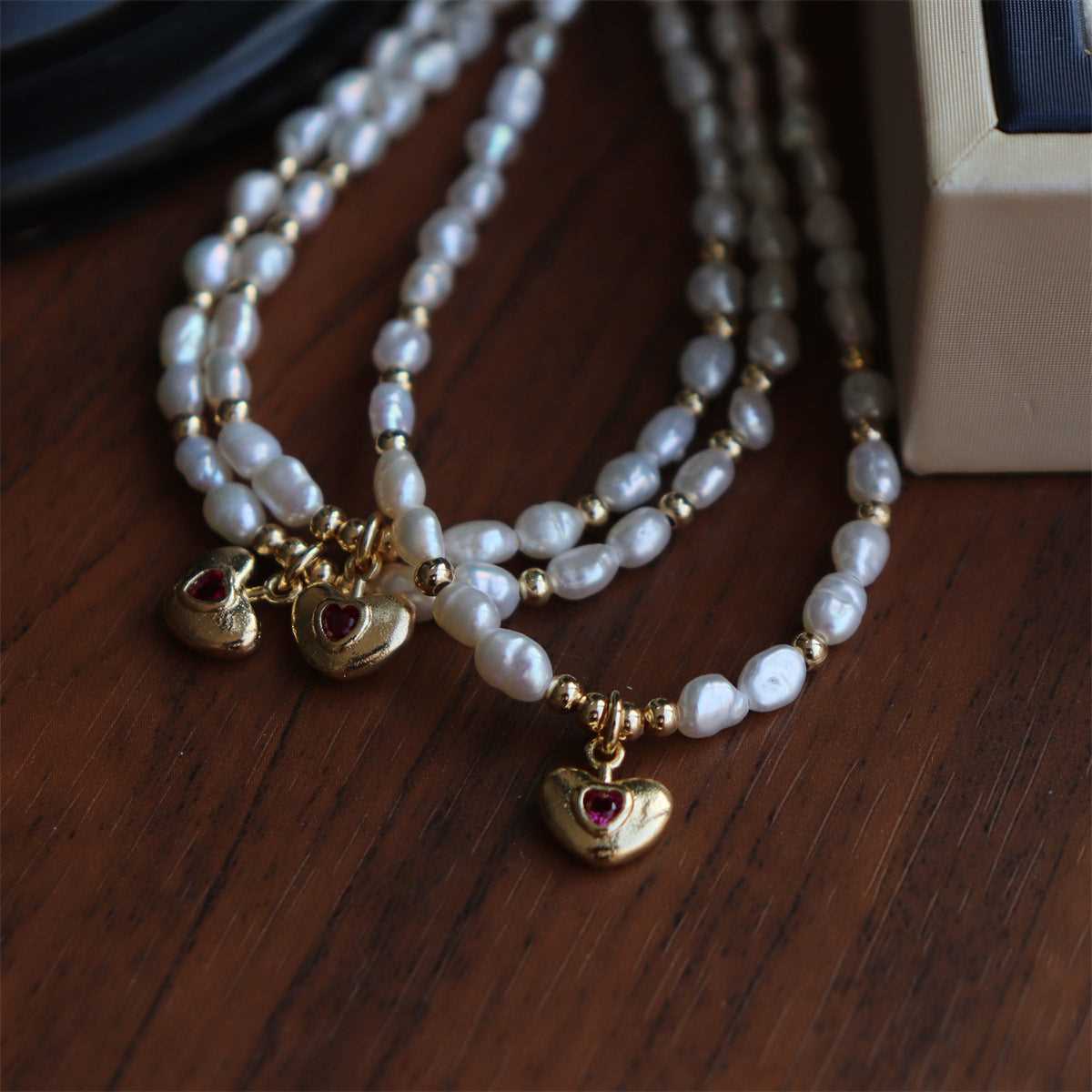 【#191】Pearl and Ruby Pendant Necklace with 6mm Freshwater Pearl and 18K Gold