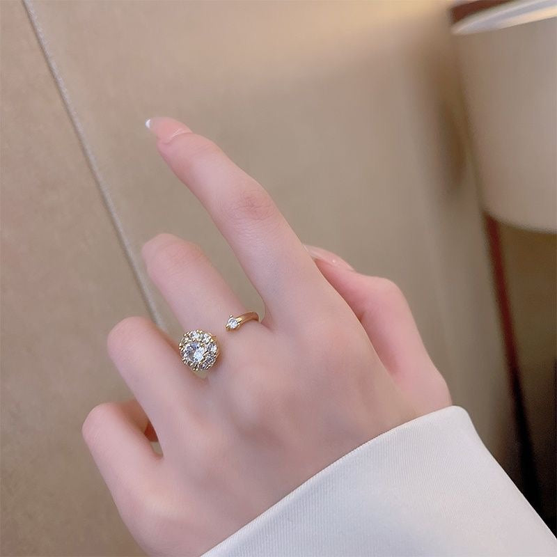 #AB097 Live Ring Women's Rotatable Birthday Gift diamond starburst Good Luck ring