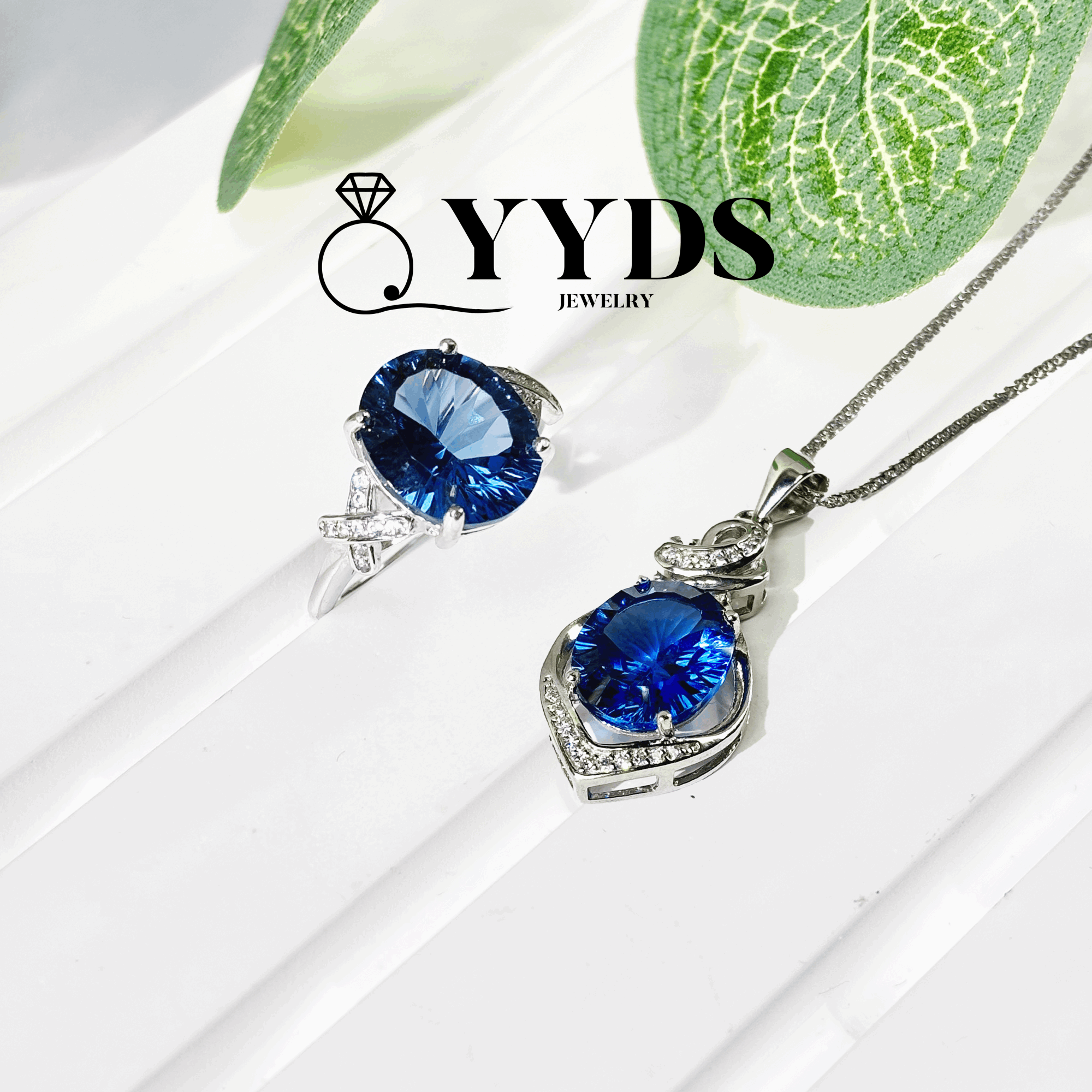 【#118】Cultured Natural Sapphire Topaz 10*12mm Ring Necklace