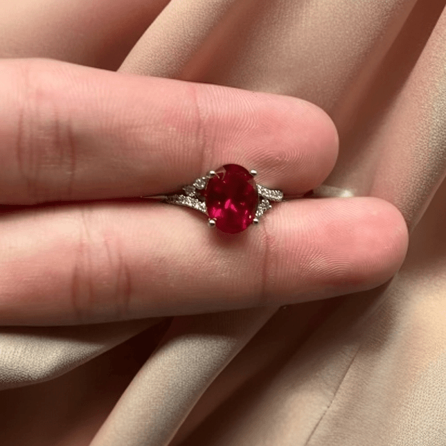 #AB062 Cultivated diamond pigeon blood red ruby 2 carat ring